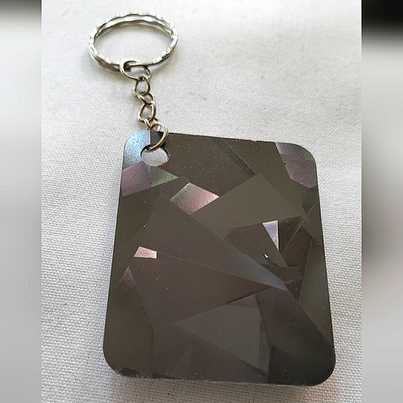 NEW Handmade Keychain Bag Tag! Hologram Geo. & Silver Wood Heart. Unisex. - Picture 3 of 8
